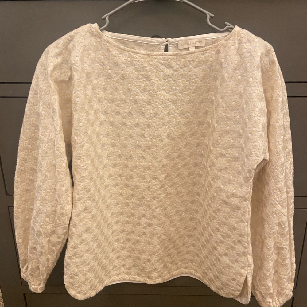 Ann Mashburn cream jacquard top, size xs